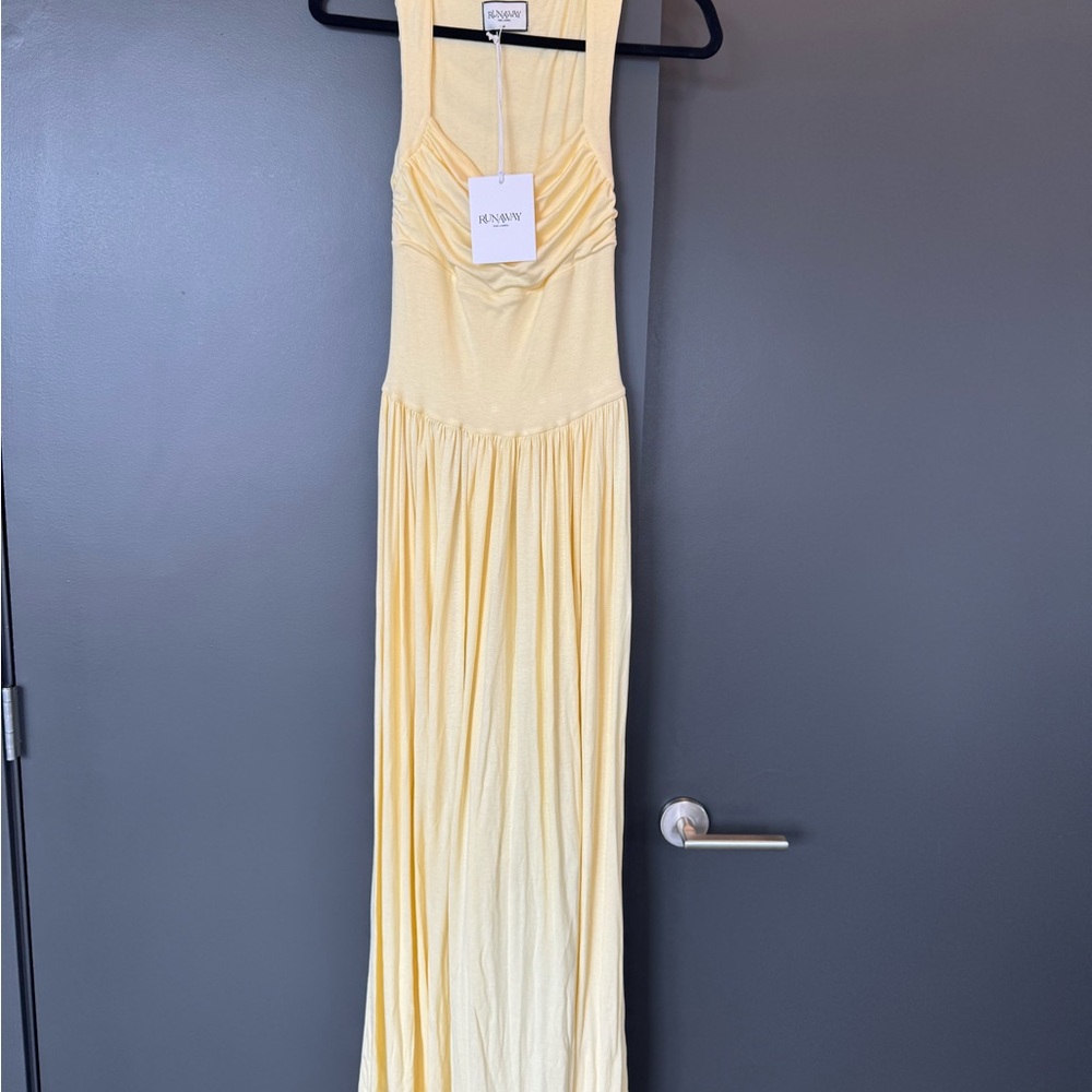 Yellow Pleated Sleeveless Maxi Gown for Weddings